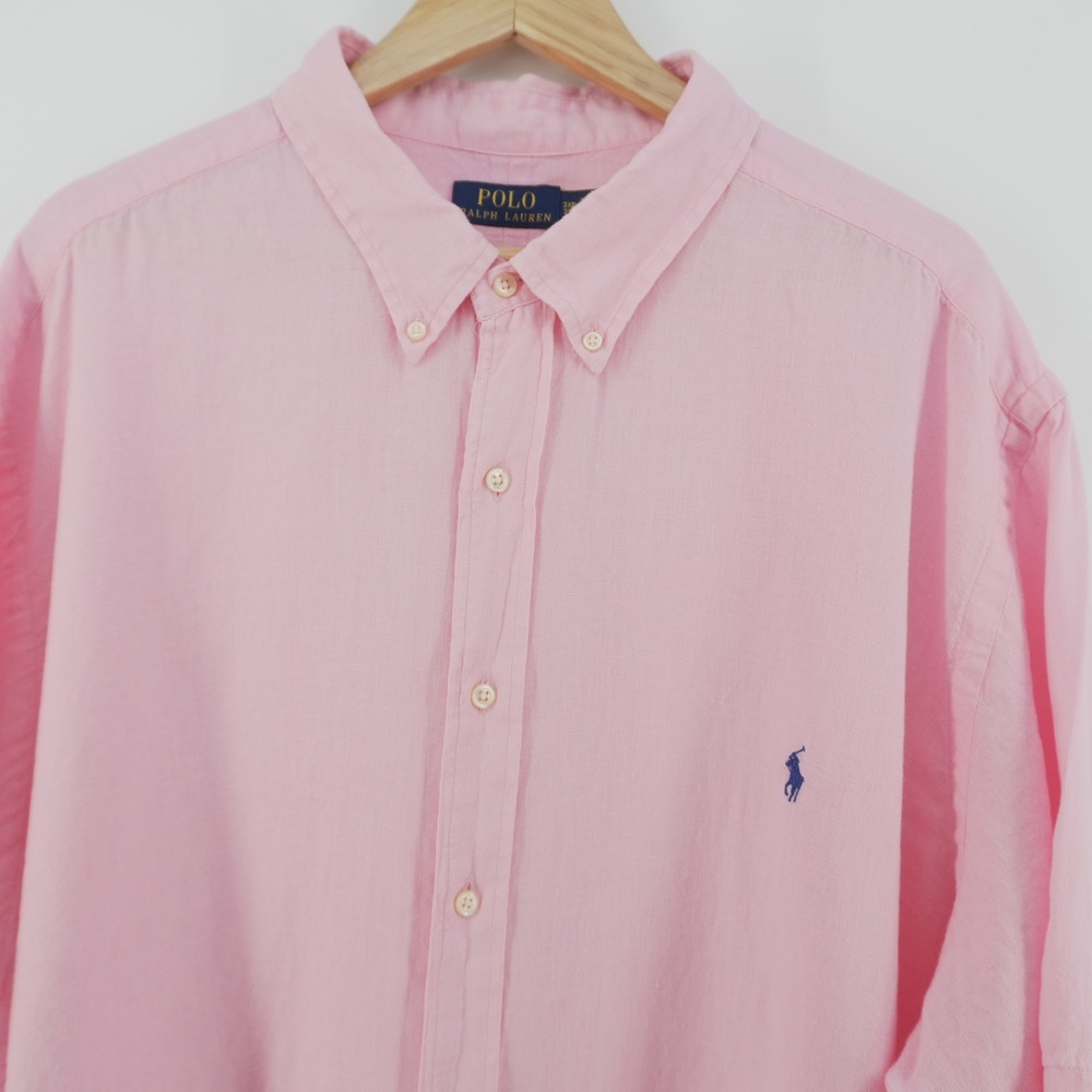 Polo Ralph Lauren Button Down Shirt Mens 3XB Pink Short Sleeve Linen Classic Fit